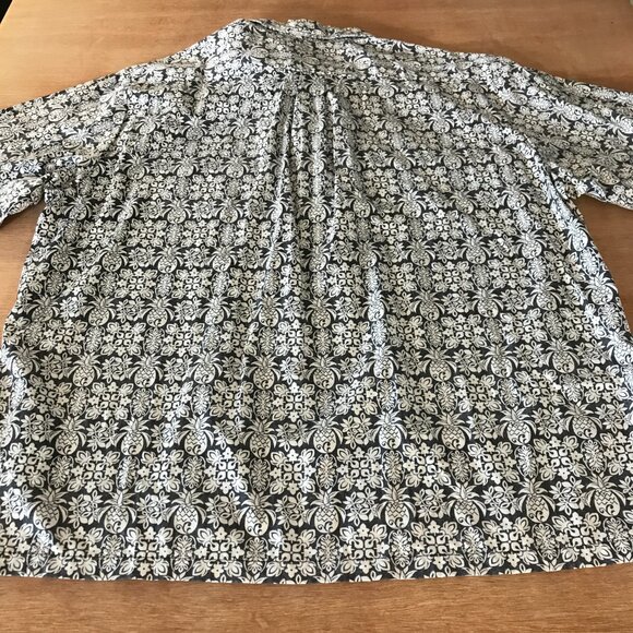 Bishop Street Hawaiian Shirt Men 3XL Gray Pineapple Floral Pocket Pullover 18264 - Picture 2 of 10
